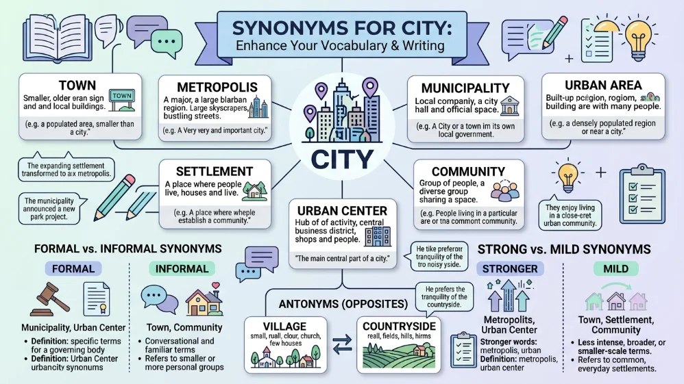 synonyms for city