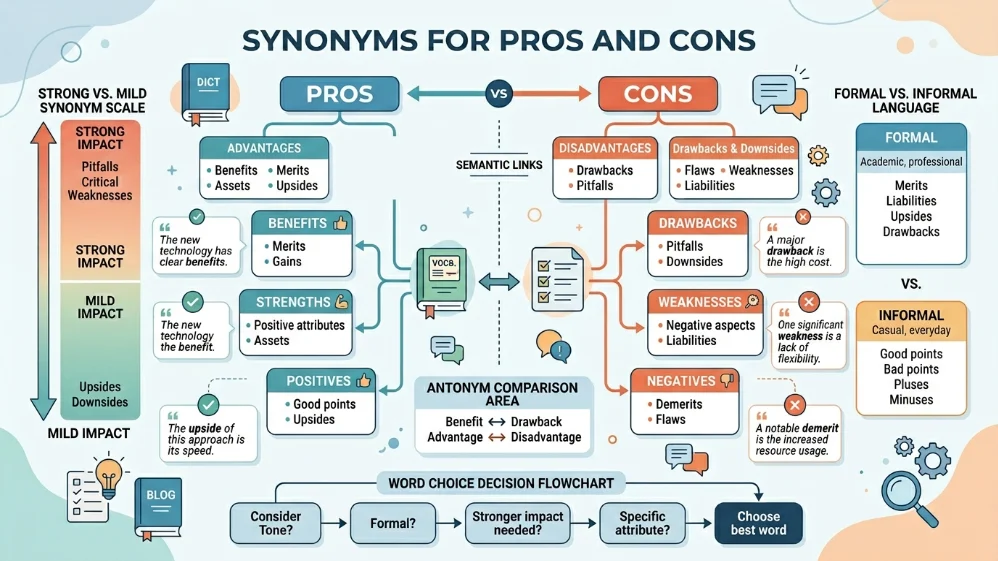 synonyms for pros and cons