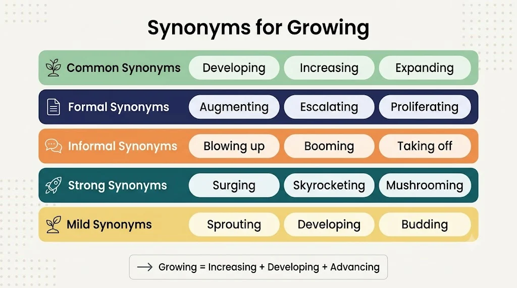 synonyms for growing