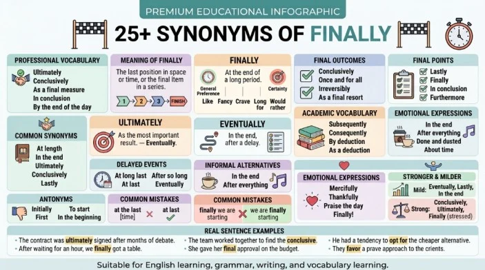 Synonyms of Finally