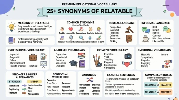 synonyms of relatable